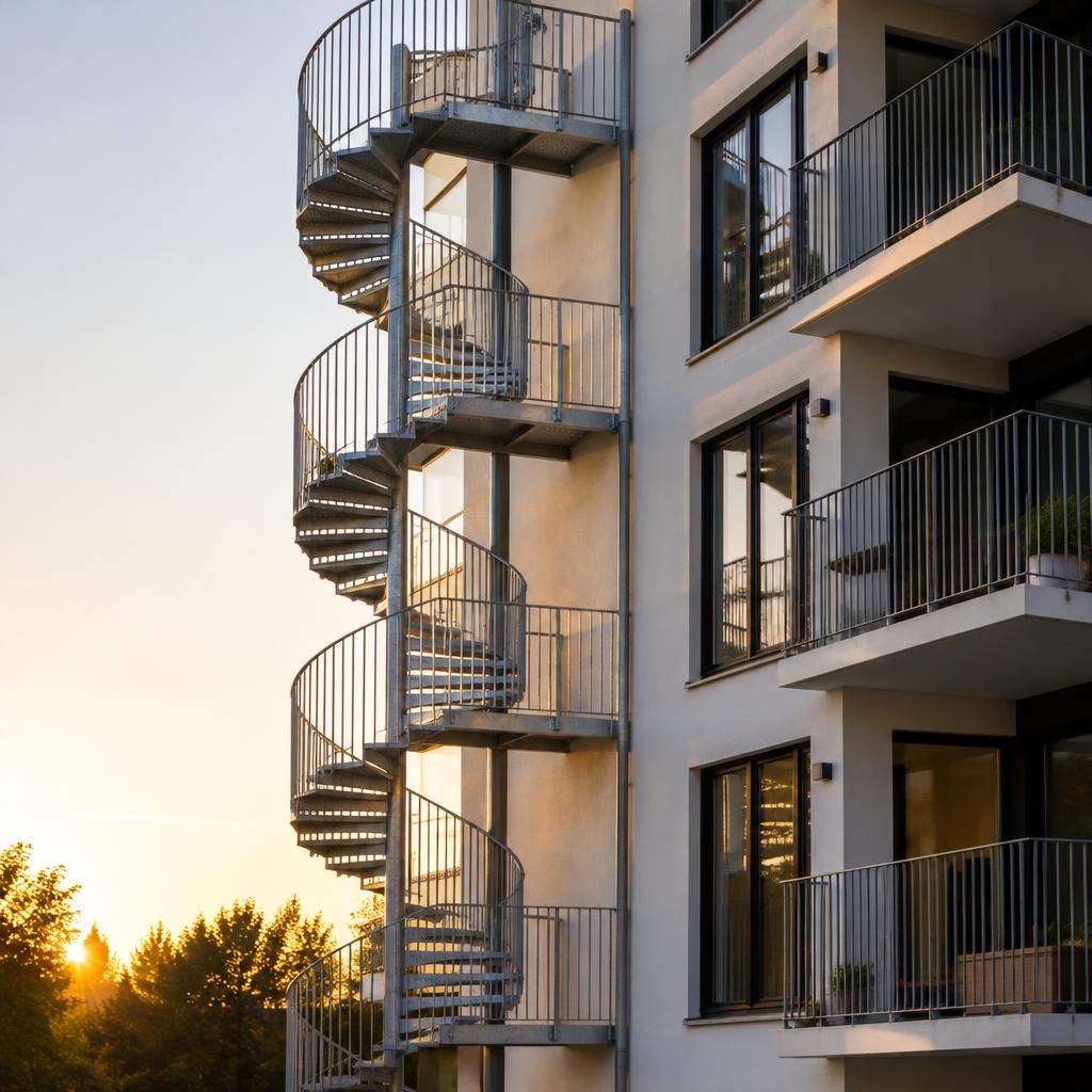 Escalier de secours en colimaçon sur un immeuble