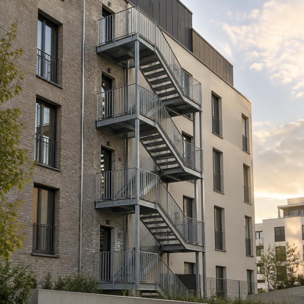 Escalier de secours galvanisé sur un immeuble à appartements